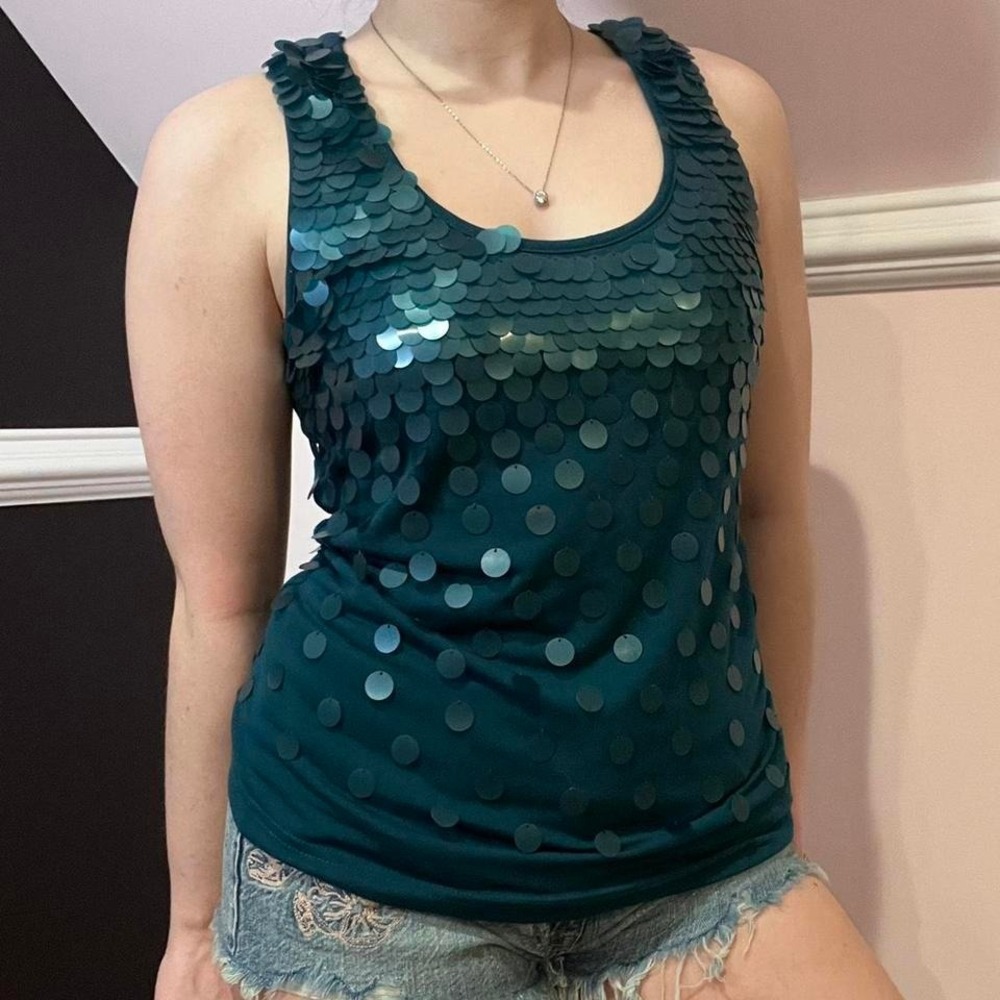 y2k deadstock‎ forever 21 blue aquamarine sequin tank medium